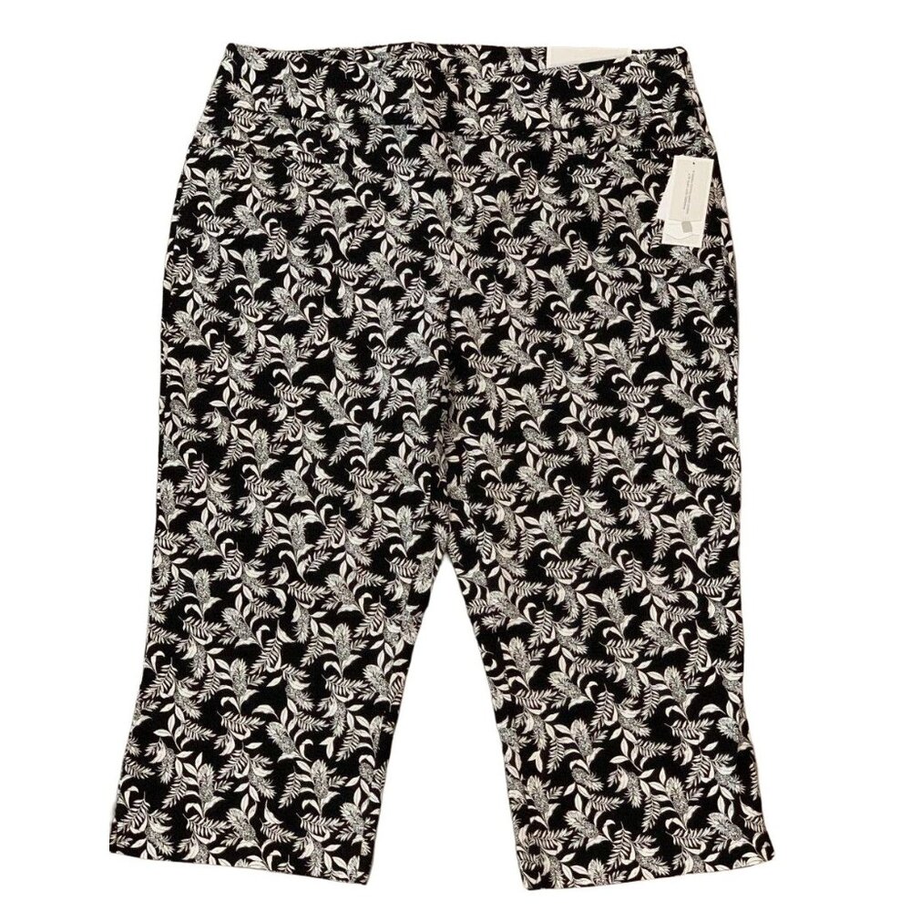 Christopher & Banks Signature Slimming Black & White Tropical Print Crop Pants S